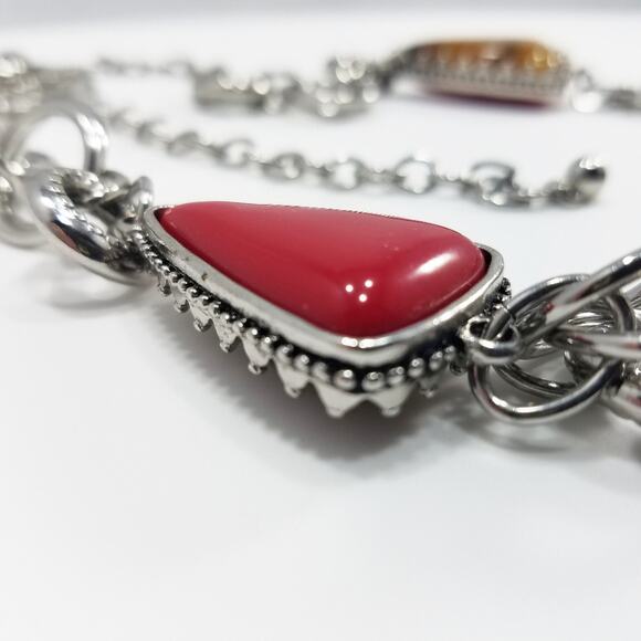 Chico's Reversible Red To Brown Silver Necklace, Red Cabochons, Brown Cabochons - Picture 6 of 8